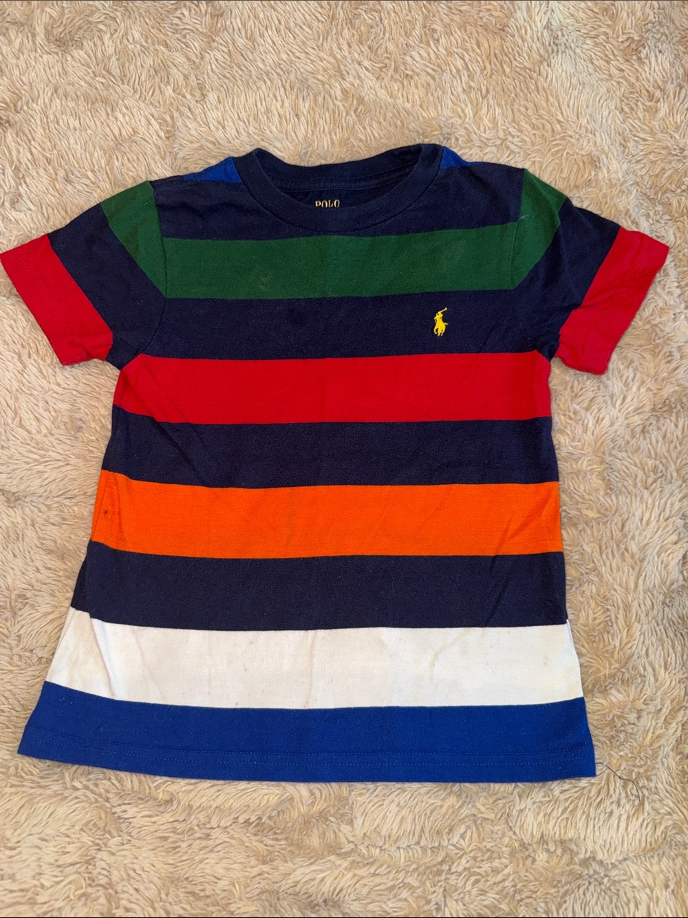 Polo by Ralph Lauren Boys' Multicolor Striped Crewneck Tee with Yellow Pony 3t